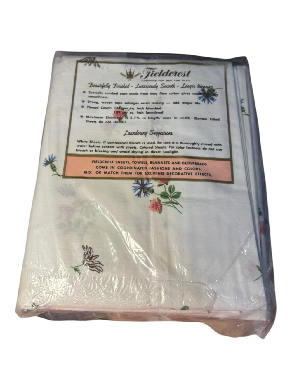 Vintage Fieldcrest Duracale Full Flat Sheet 81x108 Floral Field Flowers NOS - Picture 5 of 6